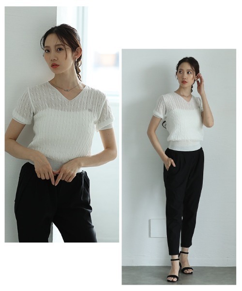 Sawa a la mode(サワアラモード)の「ケーブルサマーニットプルオーバー(ニット/セーター・レディース・ネイビー/イエロー/ベージュ/ホワイト/ピンク/ブルー・FREE)」の13枚目の写真