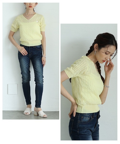 Sawa a la mode(サワアラモード)の「ケーブルサマーニットプルオーバー(ニット/セーター・レディース・ネイビー/イエロー/ベージュ/ホワイト/ピンク/ブルー・FREE)」の12枚目の写真