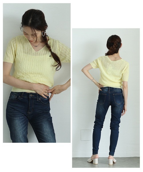 Sawa a la mode(サワアラモード)の「ケーブルサマーニットプルオーバー(ニット/セーター・レディース・ネイビー/イエロー/ベージュ/ホワイト/ピンク/ブルー・FREE)」の10枚目の写真