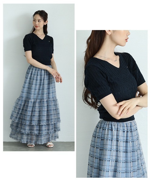 Sawa a la mode(サワアラモード)の「ケーブルサマーニットプルオーバー(ニット/セーター・レディース・ネイビー/イエロー/ベージュ/ホワイト/ピンク/ブルー・FREE)」の9枚目の写真