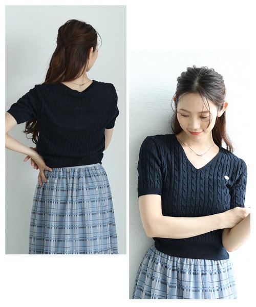 Sawa a la mode(サワアラモード)の「ケーブルサマーニットプルオーバー(ニット/セーター・レディース・ネイビー/イエロー/ベージュ/ホワイト/ピンク/ブルー・FREE)」の8枚目の写真