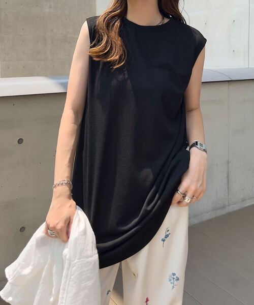 KOBE LETTUCE（コウベレタス）の「ラウンドカットインナータンクトップス（タンクトップ・レディース・オフホワイト/ブラック/ホワイト系/ブラック系・M-Short/M-Long）」の4枚目の写真