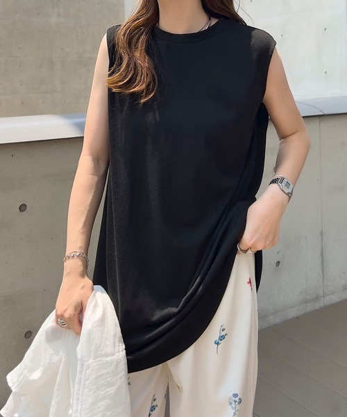 KOBE LETTUCE（コウベレタス）の「ラウンドカットインナータンクトップス（タンクトップ・レディース・オフホワイト/ブラック/ホワイト系/ブラック系・M-Short/M-Long）」の7枚目の写真