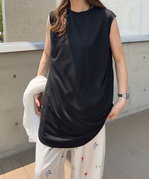 KOBE LETTUCE（コウベレタス）の「ラウンドカットインナータンクトップス（タンクトップ・レディース・オフホワイト/ブラック/ホワイト系/ブラック系・M-Short/M-Long）」の9枚目の写真