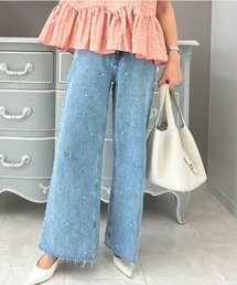 M y u（ミュー）の「パールワイドデニムパンツ（デニムパンツ）」