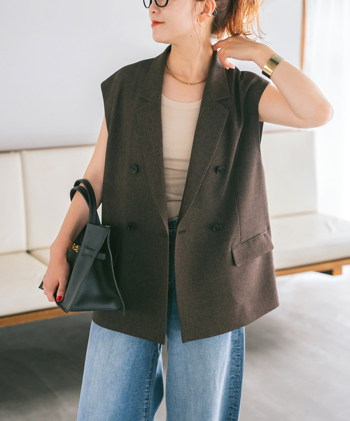 Spick & Span(スピックアンドスパン)の「メランジダブルブレストジレ(ベスト・レディース・ブラック/ブラウン/ベージュ・36/38)」の13枚目の写真