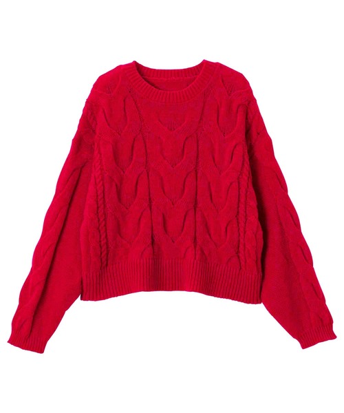 nelliy.（ネルリー）の「カラーケーブルニット（ニット/セーター・レディース・レッド/アイボリー・MEDIUM）」の4枚目の写真