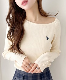 【Ada.別注 U.S. POLO ASSN】袖口 ボタンデザイン アシンメトリーネック ニット