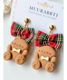 【MUURABBTI】チェックリボンとくまちゃんのイヤリング(MA)