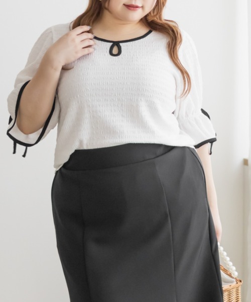 CLETTE(クレット)の「CLETTEオリジナル配色デザインキャンディスリーブプルオーバー(Tシャツ/カットソー・レディース・グリーン/オフホワイト/ブラック・4L/3L/LL)」の6枚目の写真