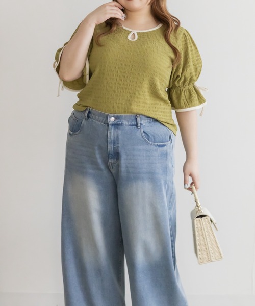 CLETTE(クレット)の「CLETTEオリジナル配色デザインキャンディスリーブプルオーバー(Tシャツ/カットソー・レディース・グリーン/オフホワイト/ブラック・4L/3L/LL)」の13枚目の写真