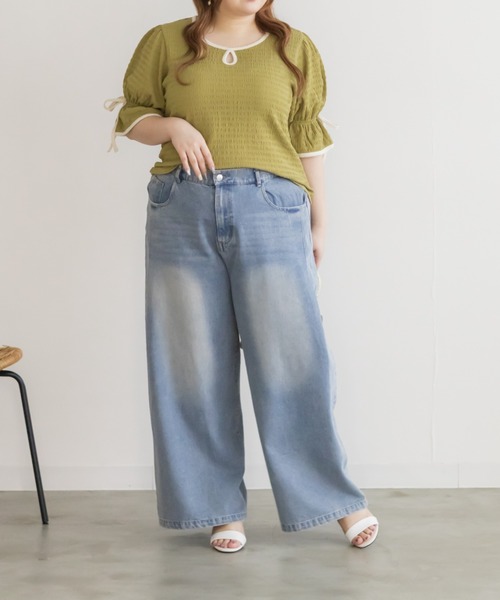 CLETTE(クレット)の「CLETTEオリジナル配色デザインキャンディスリーブプルオーバー(Tシャツ/カットソー・レディース・グリーン/オフホワイト/ブラック・4L/3L/LL)」の14枚目の写真