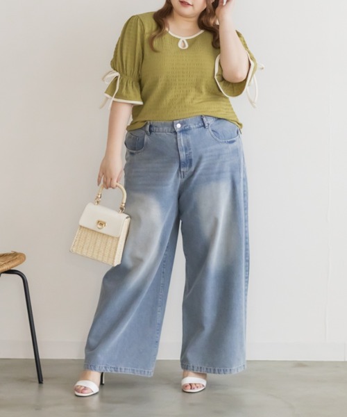 CLETTE(クレット)の「CLETTEオリジナル配色デザインキャンディスリーブプルオーバー(Tシャツ/カットソー・レディース・グリーン/オフホワイト/ブラック・4L/3L/LL)」の15枚目の写真