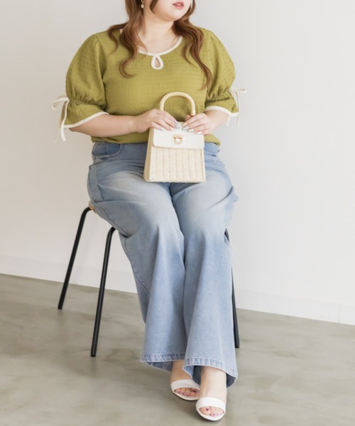 CLETTE(クレット)の「CLETTEオリジナル配色デザインキャンディスリーブプルオーバー(Tシャツ/カットソー・レディース・グリーン/オフホワイト/ブラック・4L/3L/LL)」の17枚目の写真