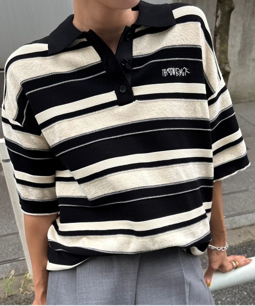 MULTI BORDER LOGO KNIT POLO TOP（Tシャツ/カットソー）｜Ameri