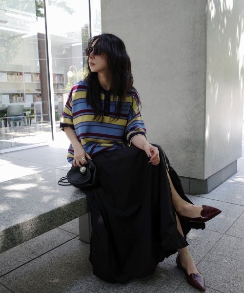 MULTI BORDER LOGO KNIT POLO TOP（Tシャツ/カットソー）｜Ameri