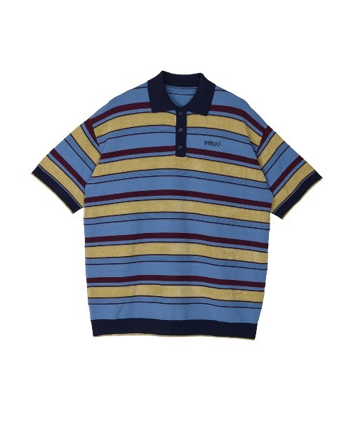 新品タグ付き　MULTI BORDER LOGO KNIT POLO TOP MULTI BORDER LOGO KNIT POLO TOP