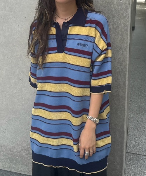 新品タグ付き　MULTI BORDER LOGO KNIT POLO TOP MULTI BORDER LOGO KNIT POLO TOP
