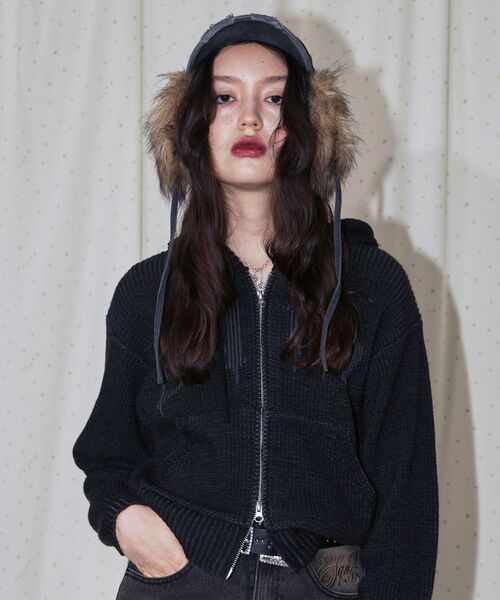 SEQUENZ（シークエンズ）の「【sqnz（エスキュンズ）】sqnz knit zip p/k / ニット ジップパーカー ダブルジップ フーディ（パーカー・メンズ・ブラック/ピンク・FREE）」の3枚目の写真