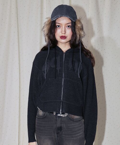 SEQUENZ（シークエンズ）の「【sqnz（エスキュンズ）】sqnz knit zip p/k / ニット ジップパーカー ダブルジップ フーディ（パーカー・メンズ・ブラック/ピンク・FREE）」の4枚目の写真