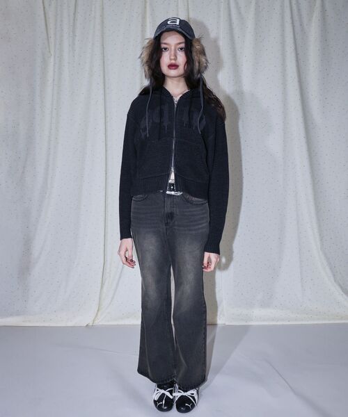 SEQUENZ（シークエンズ）の「【sqnz（エスキュンズ）】sqnz knit zip p/k / ニット ジップパーカー ダブルジップ フーディ（パーカー・メンズ・ブラック/ピンク・FREE）」の5枚目の写真