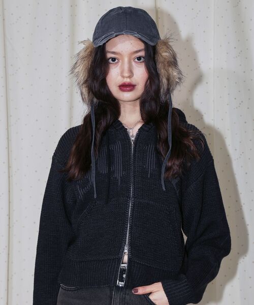 SEQUENZ（シークエンズ）の「【sqnz（エスキュンズ）】sqnz knit zip p/k / ニット ジップパーカー ダブルジップ フーディ（パーカー・メンズ・ブラック/ピンク・FREE）」の7枚目の写真