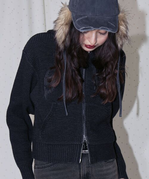 SEQUENZ（シークエンズ）の「【sqnz（エスキュンズ）】sqnz knit zip p/k / ニット ジップパーカー ダブルジップ フーディ（パーカー・メンズ・ブラック/ピンク・FREE）」の9枚目の写真