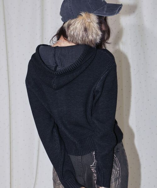 SEQUENZ（シークエンズ）の「【sqnz（エスキュンズ）】sqnz knit zip p/k / ニット ジップパーカー ダブルジップ フーディ（パーカー・メンズ・ブラック/ピンク・FREE）」の10枚目の写真