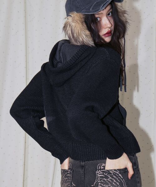 SEQUENZ（シークエンズ）の「【sqnz（エスキュンズ）】sqnz knit zip p/k / ニット ジップパーカー ダブルジップ フーディ（パーカー・メンズ・ブラック/ピンク・FREE）」の11枚目の写真