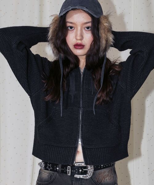 SEQUENZ（シークエンズ）の「【sqnz（エスキュンズ）】sqnz knit zip p/k / ニット ジップパーカー ダブルジップ フーディ（パーカー・メンズ・ブラック/ピンク・FREE）」の12枚目の写真