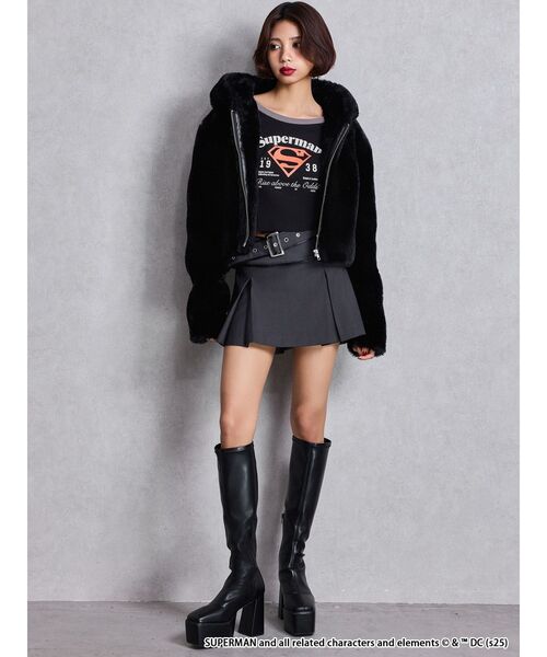 フード付きグブラックセットアップ GYDA EMODA GGエコファーショートフードコート（ブルゾン）｜GYDA（ジェイダ）の