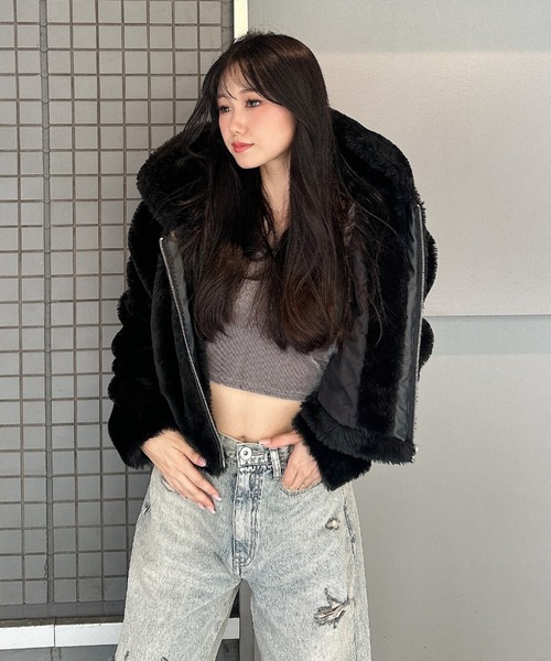 GYDA(ジェイダ)の「GGエコファーショートフードコート(ブルゾン・レディース・その他1/アイボリー/ブラック・FREE)」の18枚目の写真