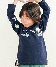 はたらくくるま恐竜ロケットプリントポケット付き長袖Tシャツ(80~130cm)