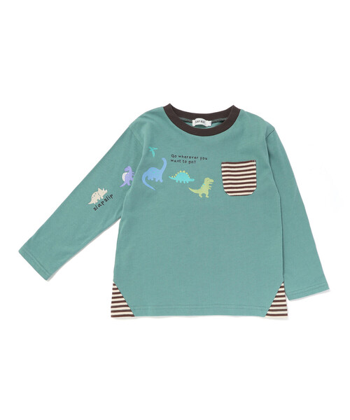 SLAP SLIP(スラップスリップ)の「はたらくくるま恐竜ロケットプリントポケット付き長袖Tシャツ(80~130cm)(Tシャツ/カットソー・キッズ・オフホワイト/グリーン/ネイビー・120cm/110cm/80cm/100cm/90cm/130cm)」の3枚目の写真