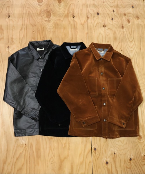 many men many mind(メニーメンメニーマインド)の「MANYMENMANYMINDS / フロッキー加工デニム/PUコーティング加工デニム/カバーオール(カバーオール・メンズ・ブラック系その他/ブラック/ブラウン・LARGE/MEDIUM)」の5枚目の写真