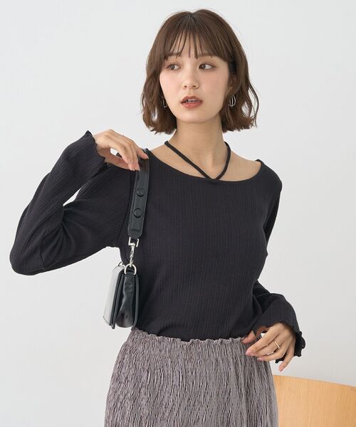 earth music&ecology（アースミュージックアンドエコロジー）の「チェーンリブホルターネックプルオーバー（Tシャツ/カットソー・レディース・ブラウン/ライトグリーン/アイボリー/ブラック・S/M）」の6枚目の写真