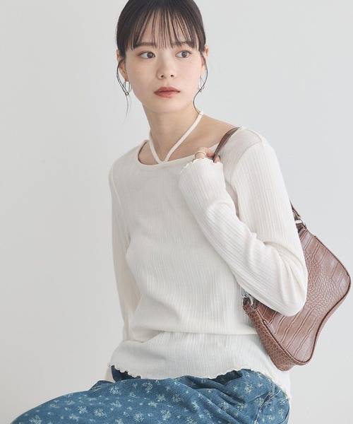 earth music&ecology（アースミュージックアンドエコロジー）の「チェーンリブホルターネックプルオーバー（Tシャツ/カットソー・レディース・ブラウン/ライトグリーン/アイボリー/ブラック・S/M）」の2枚目の写真