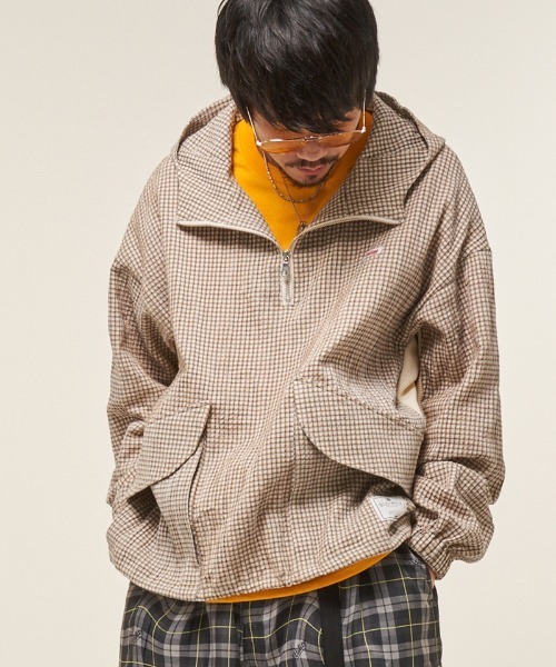 EFFECTEN(エフェクテン)の「mpa3945- Check half zip hoodie ハーフジップフーディー(ef404-04)(パーカー・メンズ・クリーム/ネイビー・FREE)」の2枚目の写真