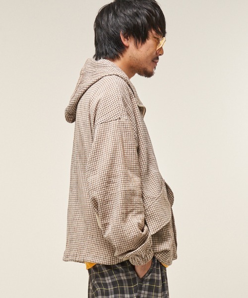 EFFECTEN(エフェクテン)の「mpa3945- Check half zip hoodie ハーフジップフーディー(ef404-04)(パーカー・メンズ・クリーム/ネイビー・FREE)」の4枚目の写真