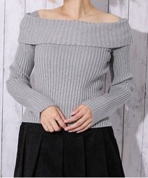 《オフショル×細リブニット》レディース プルオーバー 長袖トップス 肩見せ セクシー 秋冬