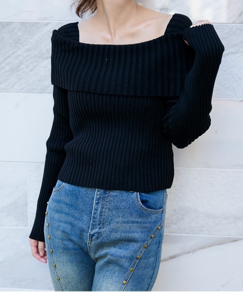 GORGE(ゴージ)の「《オフショル×細リブニット》レディース プルオーバー 長袖トップス 肩見せ セクシー 秋冬(ニット/セーター・レディース・オフホワイト/グレー/ブラック・F)」の5枚目の写真