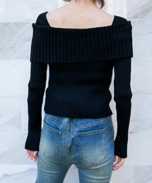 GORGE(ゴージ)の「《オフショル×細リブニット》レディース プルオーバー 長袖トップス 肩見せ セクシー 秋冬(ニット/セーター・レディース・オフホワイト/グレー/ブラック・F)」の7枚目の写真