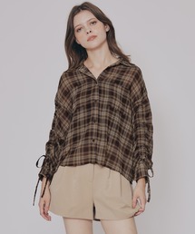 美品 セオリー クラシック シアーチェックシャツ ブラウス S 長袖 ブラウン系 シアー」に該当するトップス（ブラウン/茶色系・チェック柄