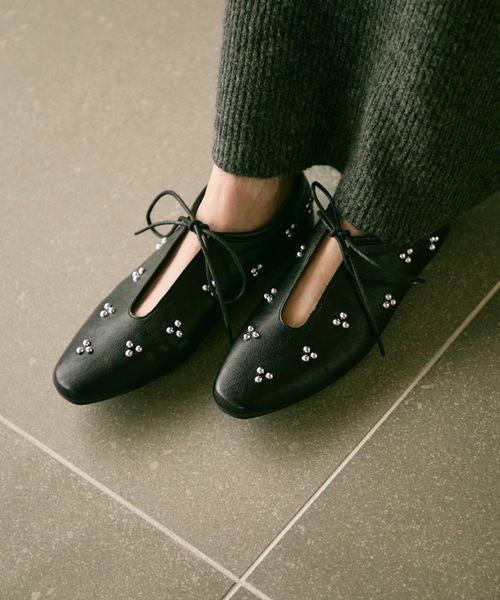セール】Flower studs lace-up flat pumps / フラワースタッズ レース