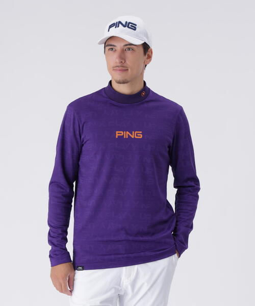 【パープル】凸凹PLAYロゴジャカード長袖ハイネックシャツ <PERFORMANCE> (MENS) ピン PING メンズ ロゴジャカード 長袖 ハイネック シャツ 621-5266900