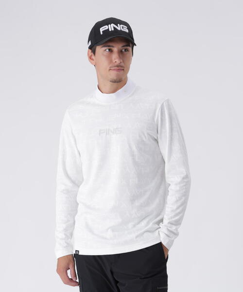 【ホワイト】凸凹PLAYロゴジャカード長袖ハイネックシャツ <PERFORMANCE> (MENS) PING APPAREL｜凸凹PLAYロゴジャカード長袖ハイネックシャツ