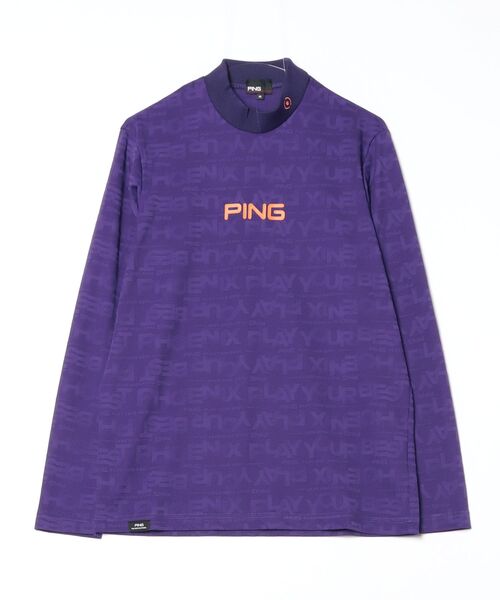 PING APPAREL】凸凹PLAYロゴジャカード長袖ハイネックシャツ
