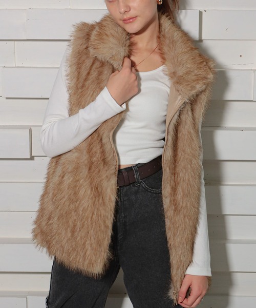 GLAMOROUS JANE（グラマラスジェーン）の「ダブルジップロング丈ファーベスト（ベスト・レディース・ベージュ/ブラウン/ライトベージュ/ライトブラウン/チャコールグレー・FREE）」の2枚目の写真