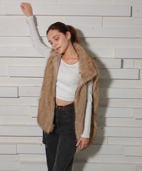 GLAMOROUS JANE（グラマラスジェーン）の「ダブルジップロング丈ファーベスト（ベスト・レディース・ベージュ/ブラウン/ライトベージュ/ライトブラウン/チャコールグレー・FREE）」の18枚目の写真