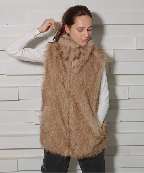 GLAMOROUS JANE（グラマラスジェーン）の「ダブルジップロング丈ファーベスト（ベスト・レディース・ベージュ/ブラウン/ライトベージュ/ライトブラウン/チャコールグレー・FREE）」の17枚目の写真